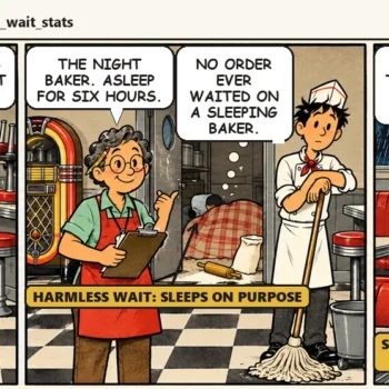 Late at night Casey reads the whole clipboard, finds the biggest line belongs to the sleeping night baker, and slashes it out with a giant red pen while Ace and Quinn duck. Casey says, "Cross out the sleepers first. Then read."
