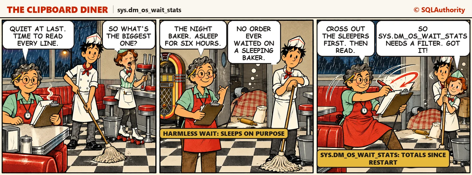 Late at night Casey reads the whole clipboard, finds the biggest line belongs to the sleeping night baker, and slashes it out with a giant red pen while Ace and Quinn duck. Casey says, "Cross out the sleepers first. Then read."