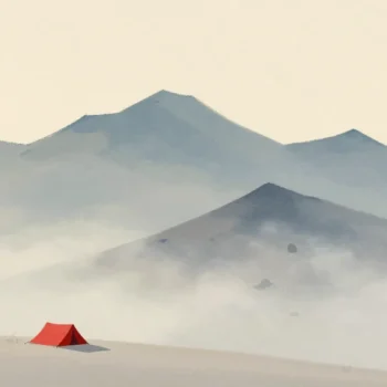 A smooth band of mist following the shape of a jagged mountain ridge