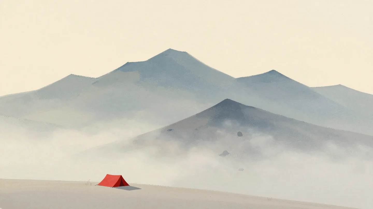 A smooth band of mist following the shape of a jagged mountain ridge