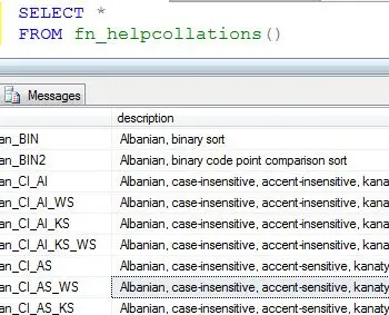SQL SERVER - Detecting Database Case Sensitive Property using fn_helpcollations()