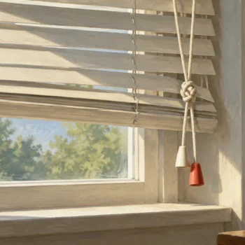 Crossed pull cords immobilize the slats of a single Venetian blind