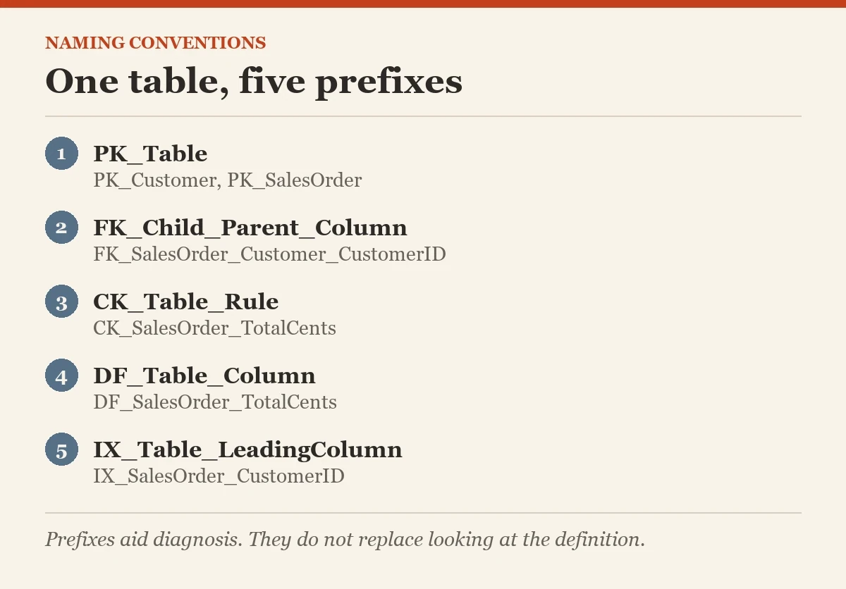 One table, five prefixes: a diagram about the naming conventions