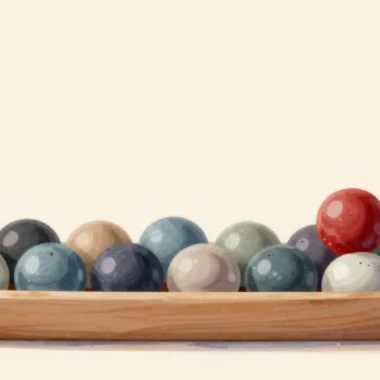 Marbles tipped from a neat row into a bowl, landing mixed