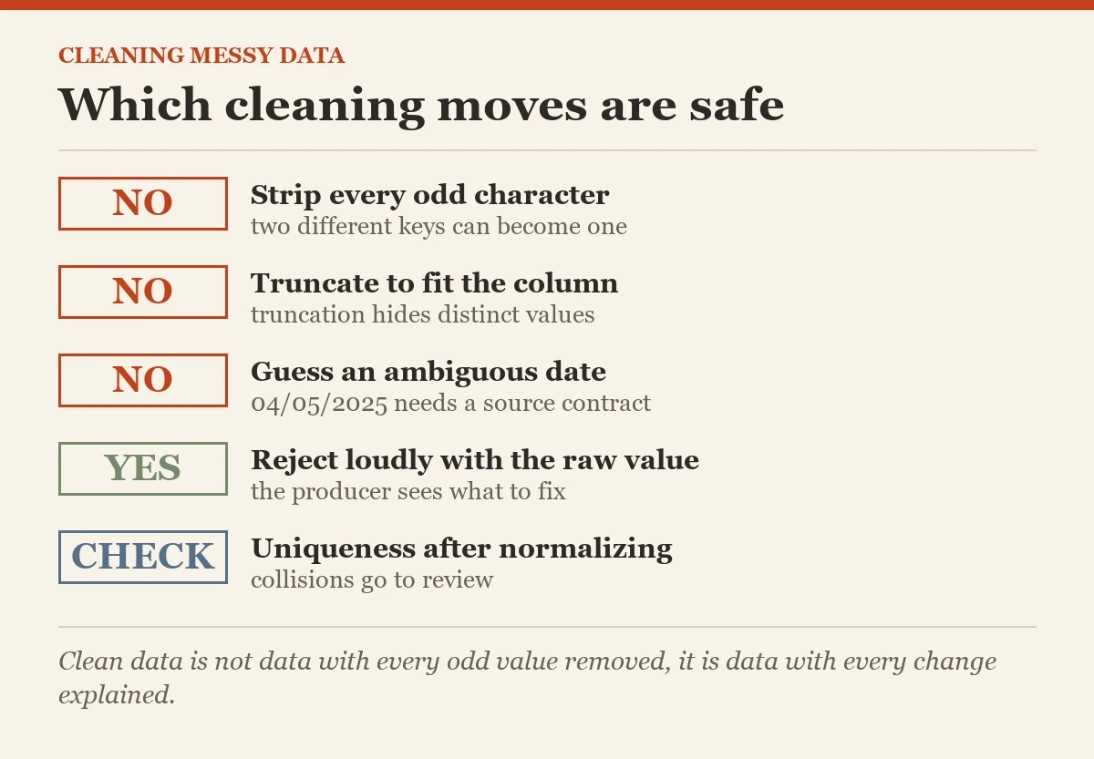 Which cleaning moves are safe: a checklist on the cleaning messy data