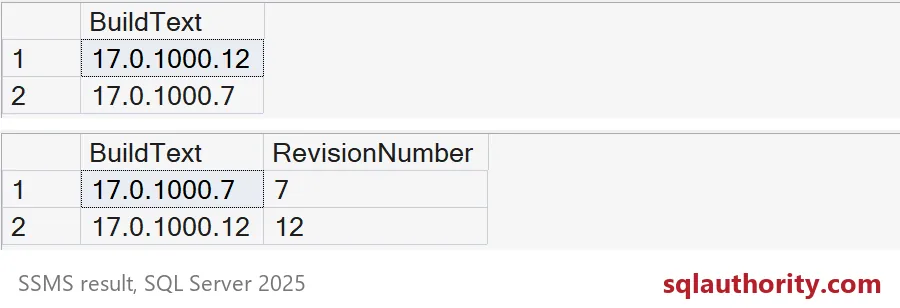Build strings sorted as text and by numeric revision