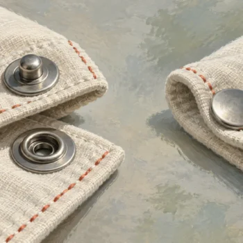 Two halves of a snap fastener join as one connection despite being presented from opposite sides