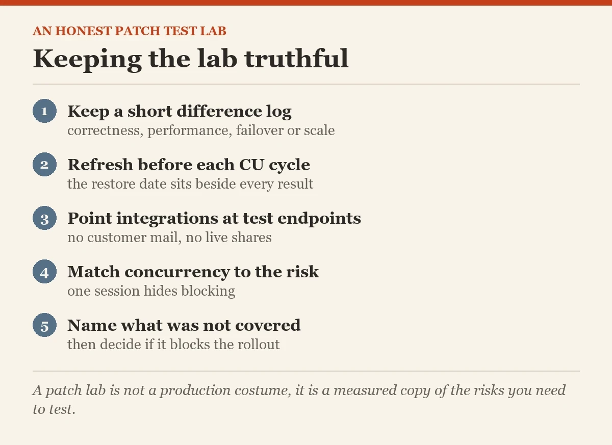 Keeping the lab truthful: a checklist on the patch test environment