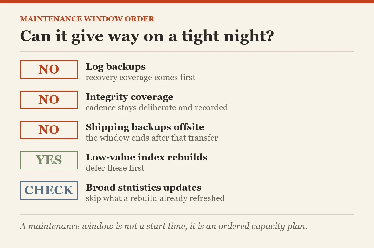 Can it give way on a tight night?: a checklist on the maintenance window