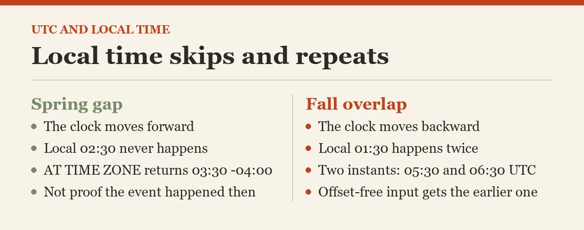 Local time skips and repeats: a diagram about the UTC and local time