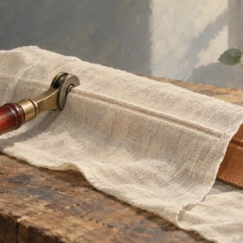 A cloth-covered leather strip whose raised crease remains visible