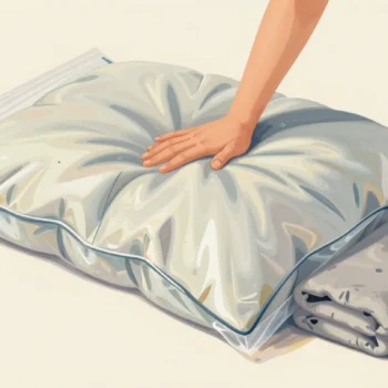 A duvet shrinking flat inside a vacuum storage bag