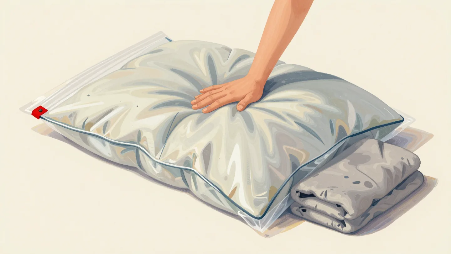 A duvet shrinking flat inside a vacuum storage bag
