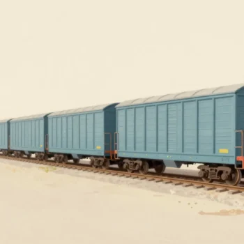 A goods train on one track with its oldest wagon uncoupled and rolling onto a side track