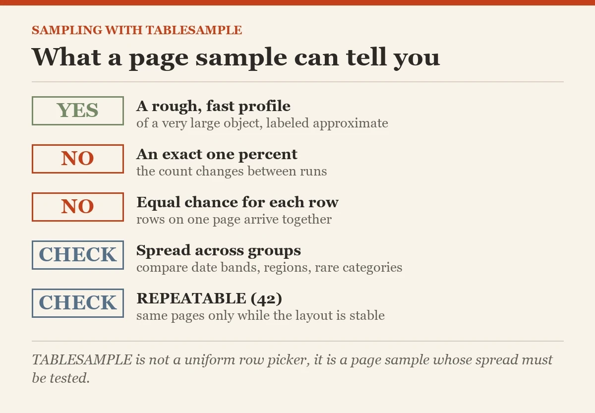 What a page sample can tell you: a checklist on the TABLESAMPLE