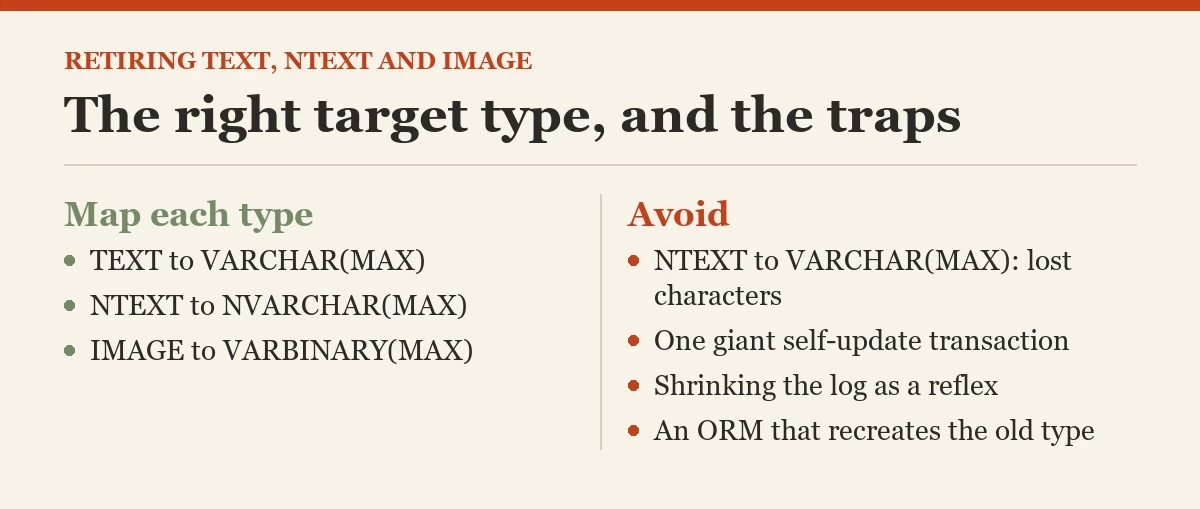 The right target type, and the traps: a checklist on the NTEXT and IMAGE columns