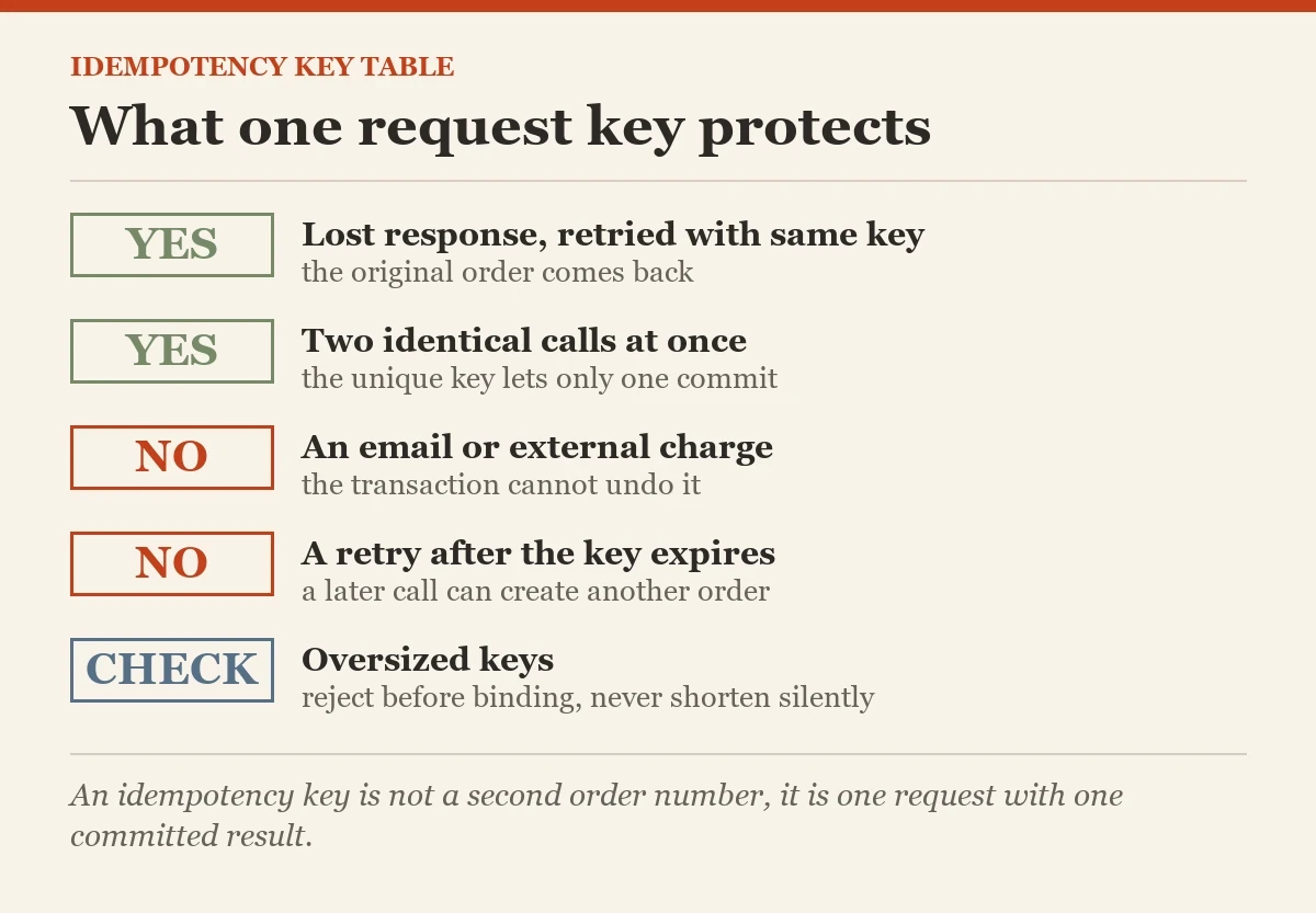 What one request key protects: a checklist on the idempotency key