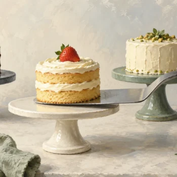 A cake lifter removes one cake layer while neighboring layers remain untouched