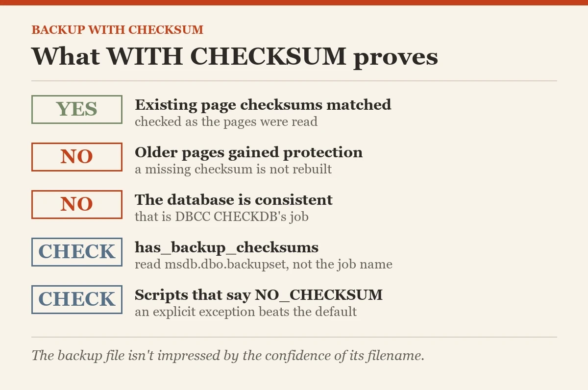 What WITH CHECKSUM proves: a checklist on the WITH CHECKSUM