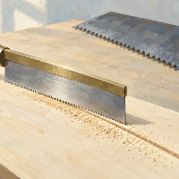 Fine saw beside its matching narrow kerf and a wider saw farther away