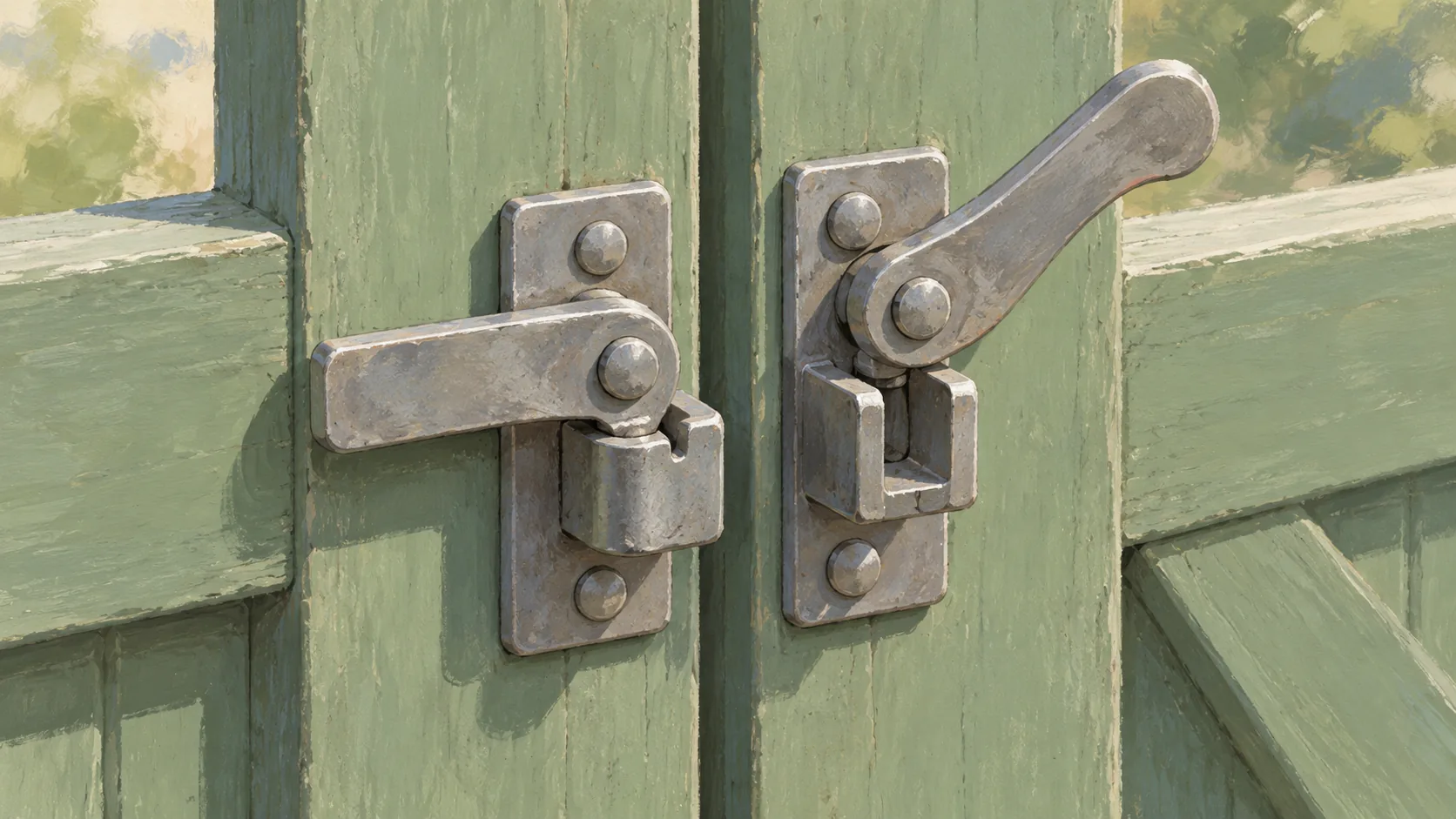 Gate latch with one toggle seated and the other lifted