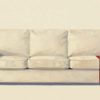 A slipcover that stops short on a lengthened sofa, the new red seat left bare