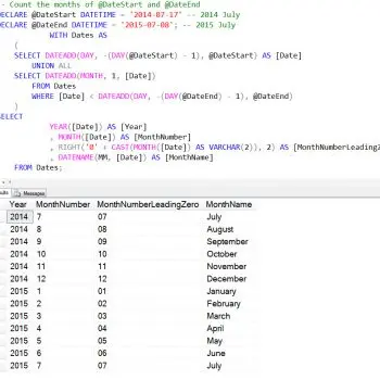 SQL SERVER - List the Name of the Months Between Date Ranges - Part 2