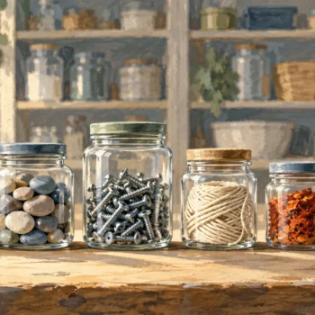 Different materials sorted into clear jars