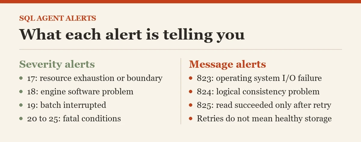 What each alert is telling you: a checklist on the agent alerts