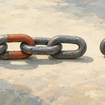 Chain coupling joining overlapping ends before a separate unbridged gap