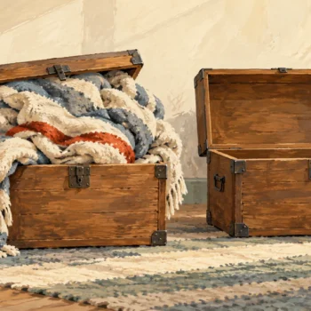 A full storage chest beside an empty chest