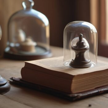 Old book protected under glass domes, read only