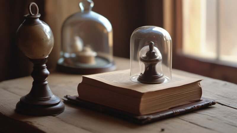 Old book protected under glass domes, read only