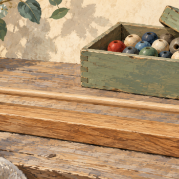 An empty wooden counting rail is reset with one new bead at its starting end