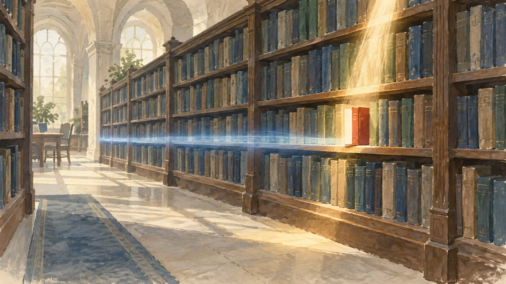 A narrow beam finds one book in a large library