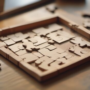 Wooden jigsaw puzzle with scattered pieces on a table, a SQL Server puzzle