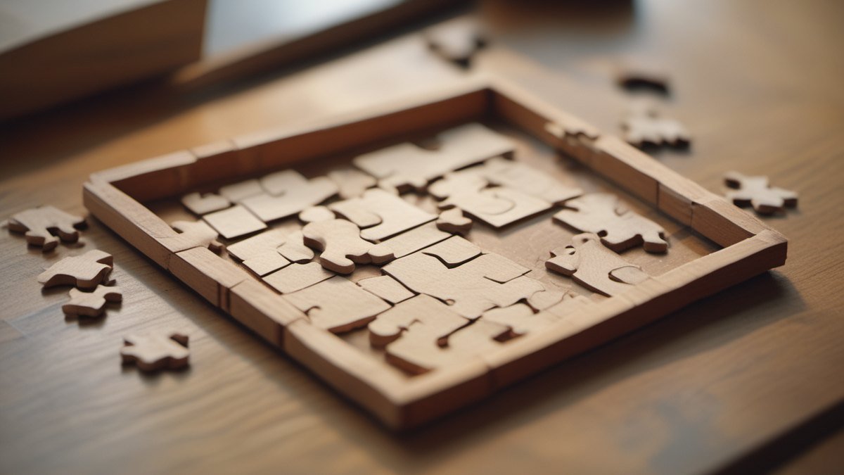 Wooden jigsaw puzzle with scattered pieces on a table, a SQL Server puzzle