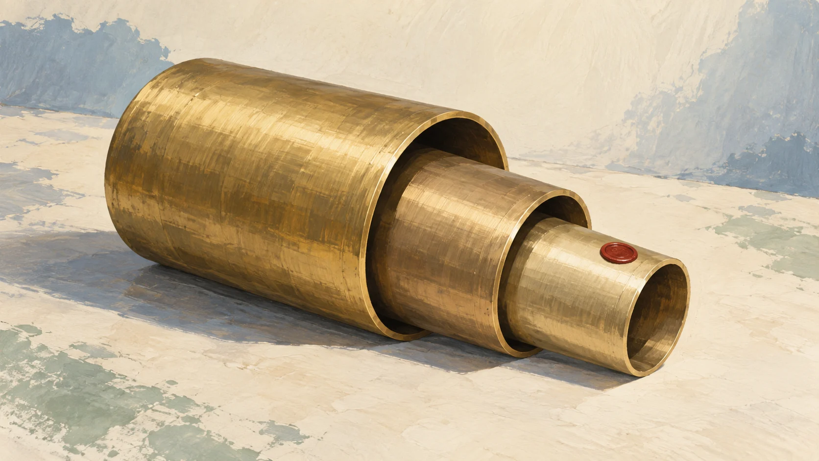 Nested brass sleeves reveal successive engine layers