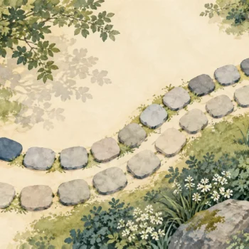 Two stepping-stone paths following the same curve from different starting stones