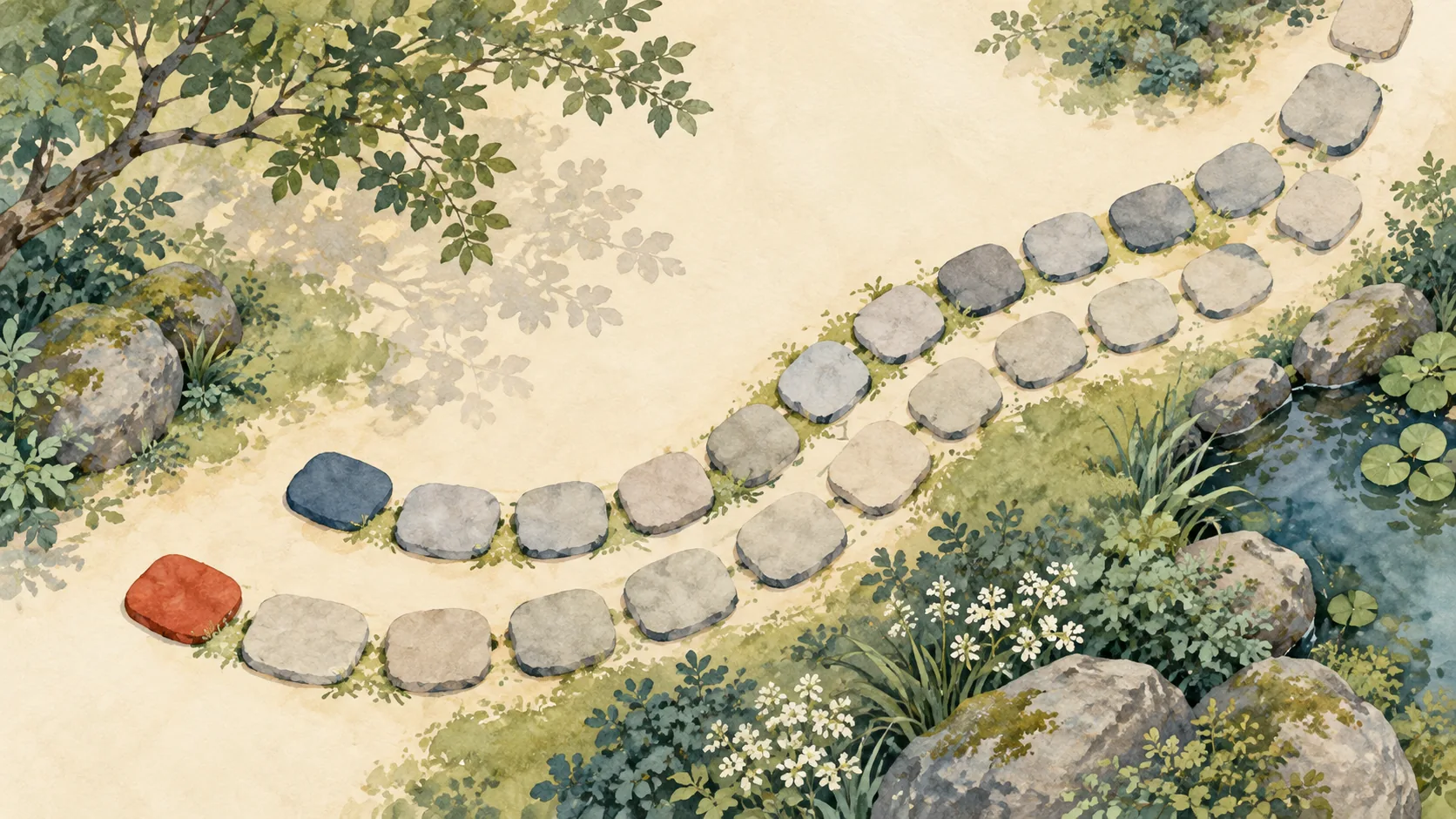 Two stepping-stone paths begin on different stones