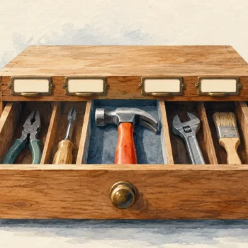 A tool drawer groups the core tools and extra tools in different compartments