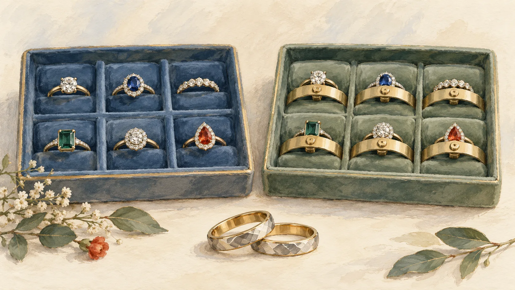 Unique rings arranged under two different display rules