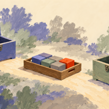A tray holds the contents being moved between two storage chests