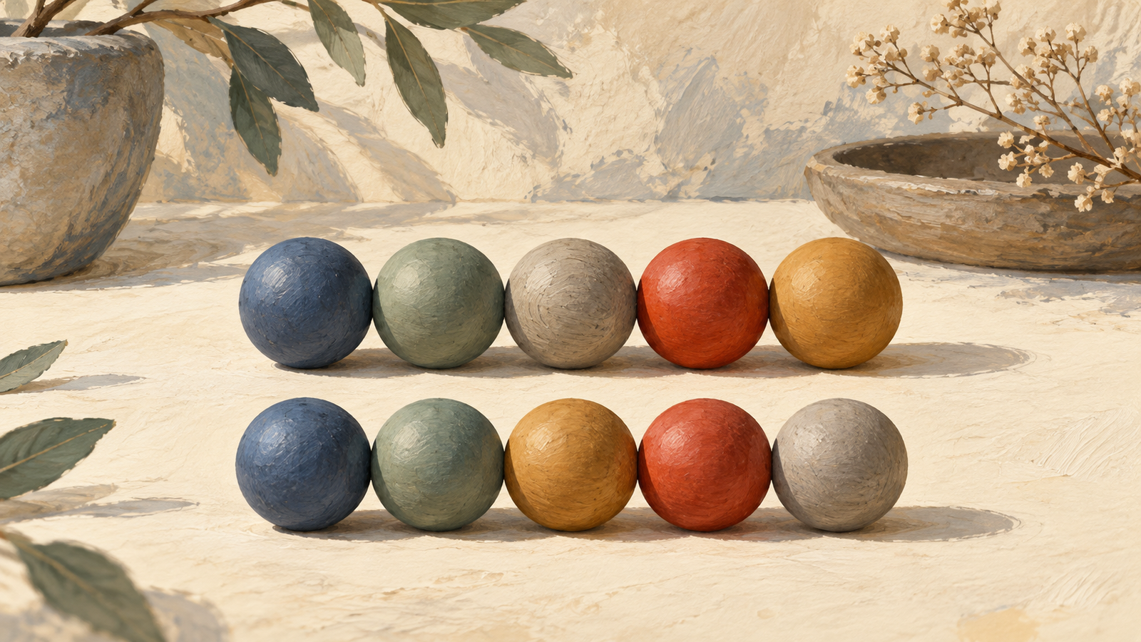 Two rows of colored beads keep the first two positions and reverse the last three