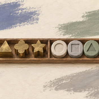 Five differently shaped brass dies correspond to five matching clay impressions
