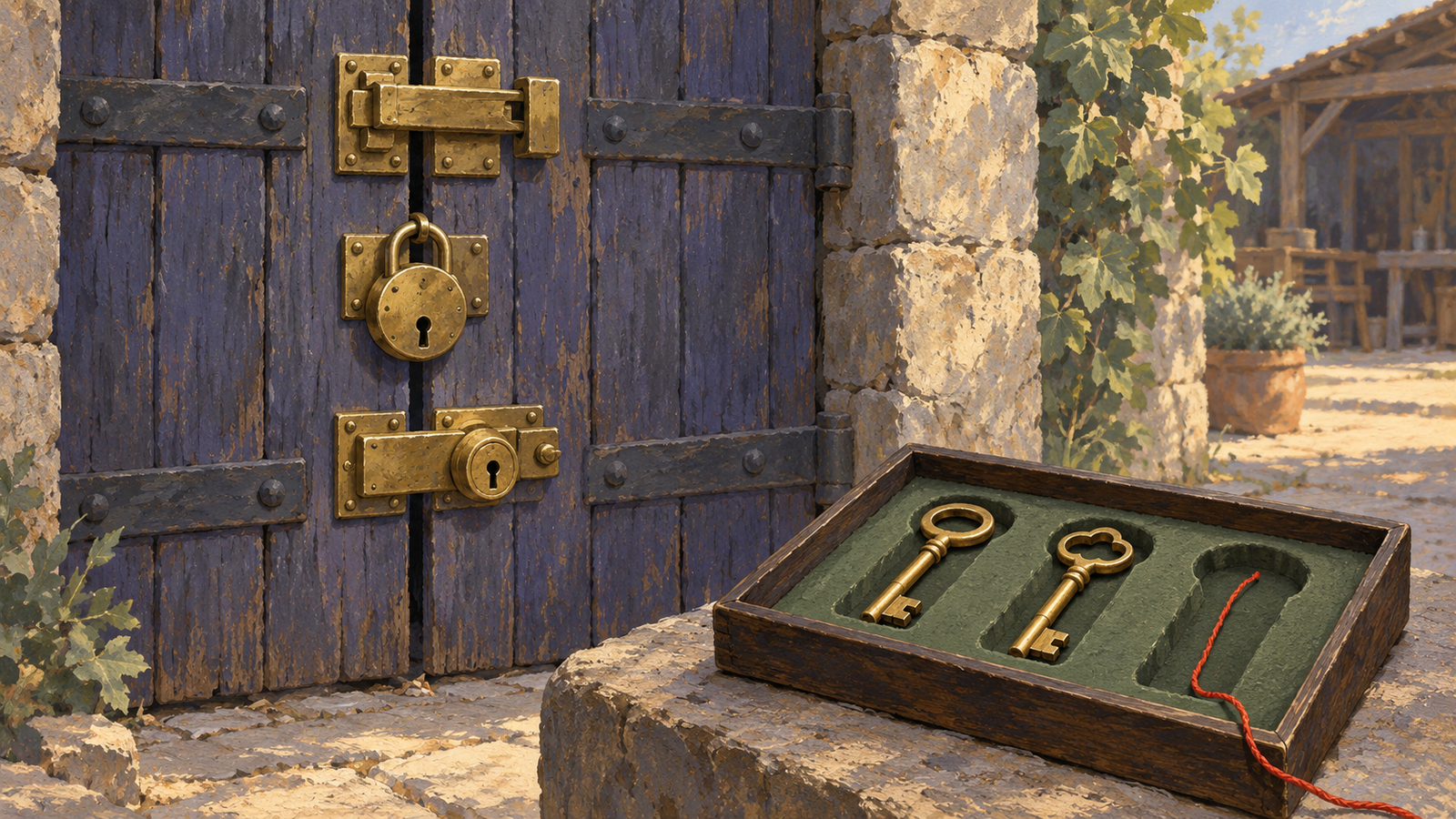 A gate needs several keys, but a required position in the key tray is empty