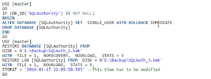 SQL SERVER - FIX: Msg 4335, Level 16, State 1 - The specified STOPAT time is too early