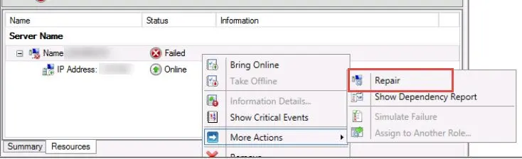 Repair dialog box.