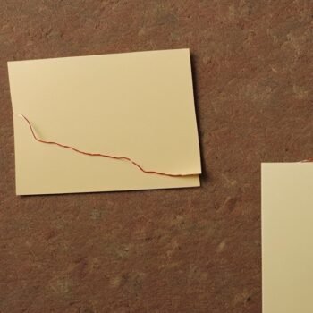Red thread connecting notes pinned on a cork board, tracing data lineage