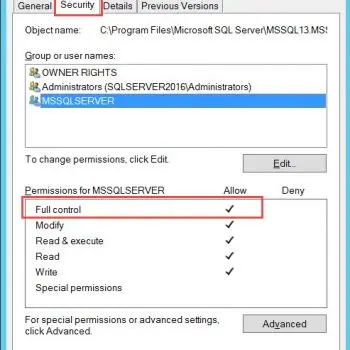 SQL SERVER - FCB::Open failed: Could not open file Path for file number 2. OS error: 5(Access is denied.)